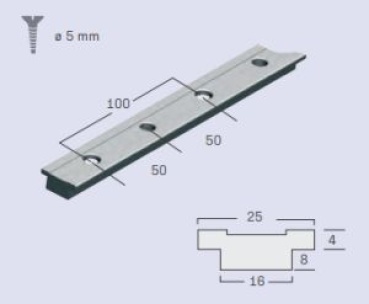 T-Profil Schiene 25 x 4 mm, Länge: 100cm