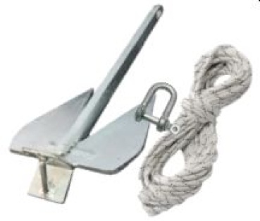 4 - 6 Meter 6 kg Sea-Grip-Anker mit 30 Meter 8 mm Ankerleine und Schäkel