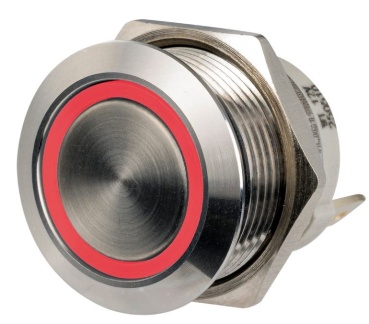 FLAT-Schalter Edelstahl ON Momentan - OFF 12/24 V Rot