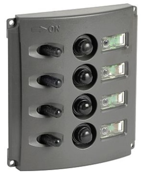 Schalttafel m. automatischen Sicherungen u. 2-LED, 4 Schalter