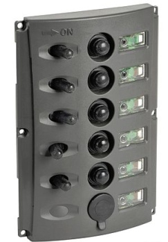 Schalttafel m. automatischen Sicherungen u. 2-LED, 5 Schalter