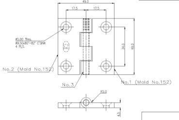 Scharnier, herausragender 5mm AISI316 50x50 mm