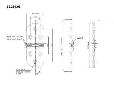 Präzisions-Mikroguss-Scharnier, Drehwinkel 180°, 100 x 40 mm
