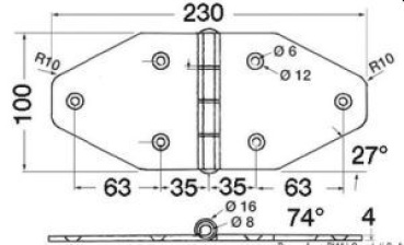 Großes Scharnier 230x100 mm