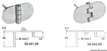 Scharnier herausrag. Kern VA-Stahl 68,5x38,5 mm
