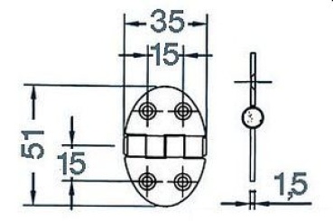 Schanier, oval 35x51 mm Stiftbefestigung 1,5 mm
