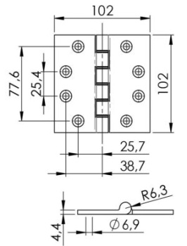 Scharnier Edelstahl 102 x 102 x 4 mm