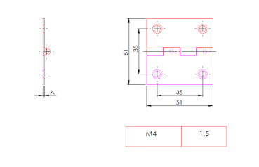 VA-Stahl Scharnier rechteck 4 Innengewinde 51x45mm