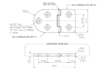 Scharnier B 95° AISI316 76x40 mm