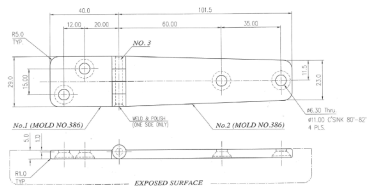Scharnier B 95° AISI316 141x29 mm