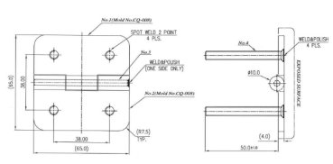 Scharnier A 95° AISI316 66x66 mm