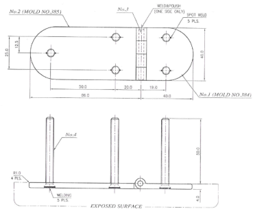 Scharnier C 95° AISI316 126x40 mm