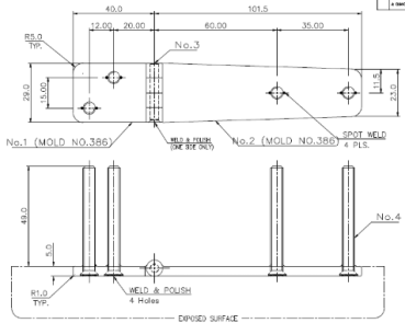 Scharnier C 95° AISI316 141x29 mm