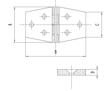 Scharnier, gegossen AISI316 96x56 mm