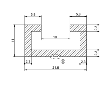 Aluminiumschiene + Nylonschiebe 1 m, 22x11 mm