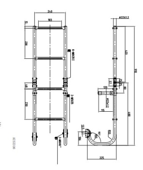Klapp-Badeleiter 4 Stufen, AISI 316, Gebogene Aufhängeelemente, 910x260 mm - Zusatzbild 2