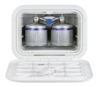 Mini-Kunststoffkoffer für 2 CV 500 Gasflaschen, belüftet, mit frontalem Zugang