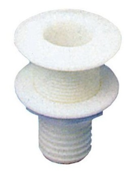 Kunststoff Borddurchlass, 1", Abm. A=32mm, B=25mm, C=94mm, D=62mm, E=45mm, Weiß