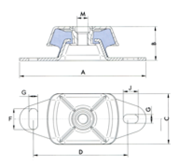 Elastische Motorlager Large, 45° Shore, Stift M20, Abm - Zusatzbild 1