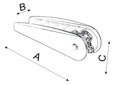 NIRO Ankerbugrolle, A=200mm, B=50mm, C=65mm (festes Modell bis 7,5 kg)