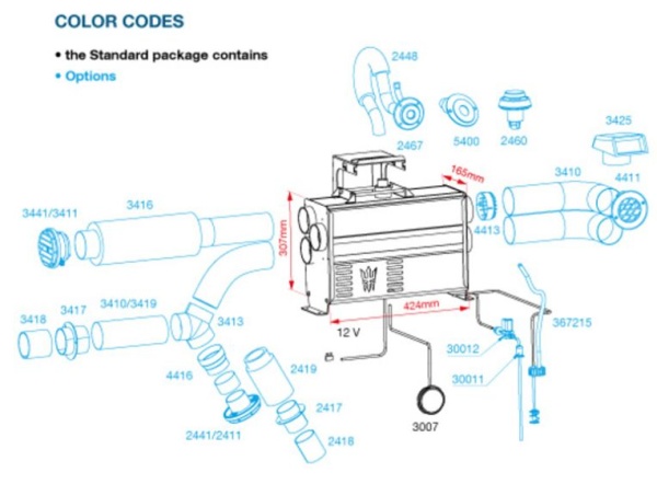 Wallas Spartan Air Diesel-Heizung 1400-4500W, 3 Ausgäng