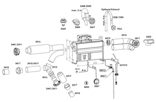 Wallas SPARTAN AIR Diesel-Heizung 1400-4500W, 2 Ausgäng