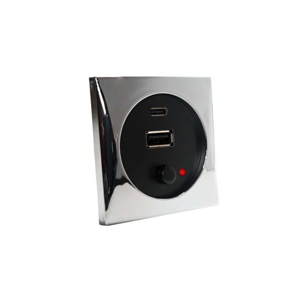 Batsystem USB A und C mit Schalter chromfarben