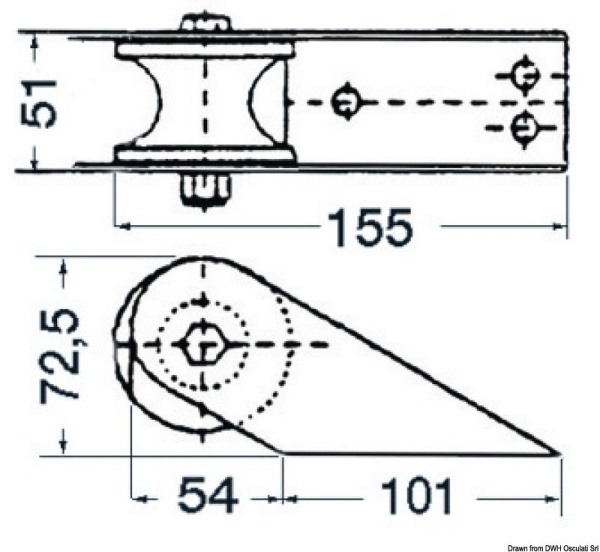Bugrolle aus Edelstahl 155 x 51 mm