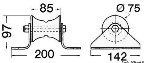 Bugrolle für Bugspriet, Edelstahl