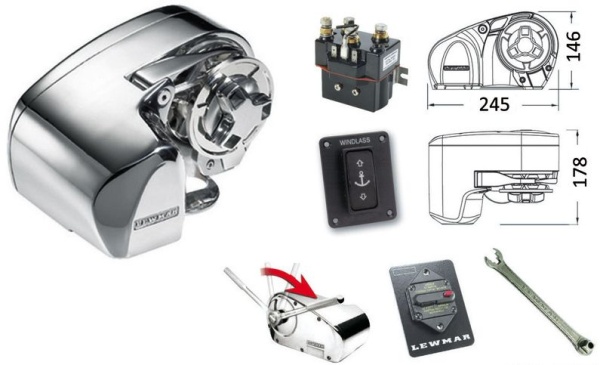 Lewmar Pro-Series 1000 Ankerwinde - komplettes Set, Kettennuss 8mm, ø12-16mm Leine