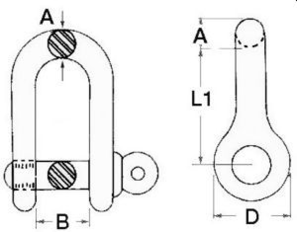 Langer Schäkel m. Schlüsselbolzen AISI 316 6 mm
