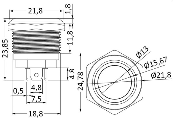 FLAT-Schalter Edelstahl ON-OFF 12/24 V Weiß