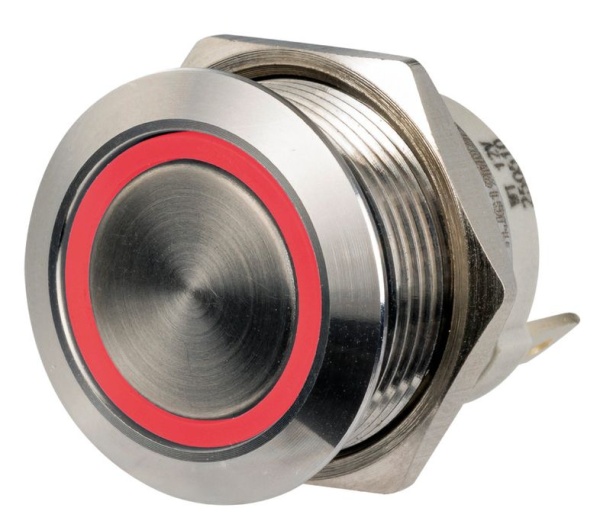 FLAT-Schalter Edelstahl ON-OFF 12/24 V Rot