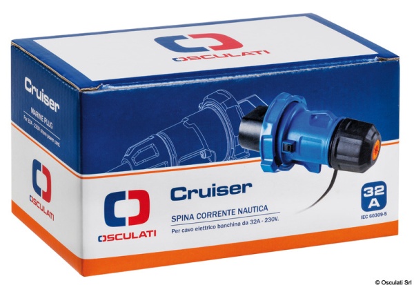 Schwarze 32-A-Kreuzfahrtsteckdose mit Edelstahlabdeckung