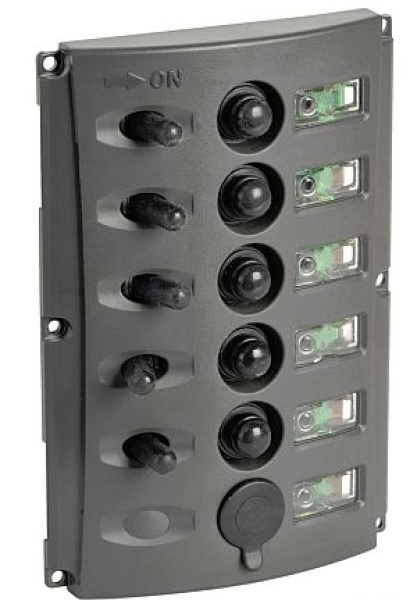 Schalttafel m. automatischen Sicherungen u. 2-LED, 5 Schalter