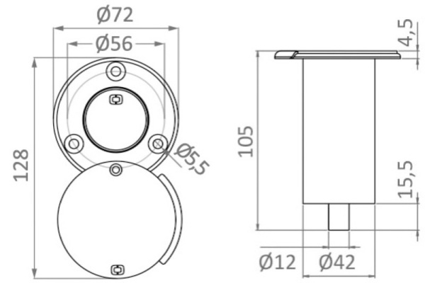 Base DELUX drehbarer Deckel für teleskopische Stange Duschtasse Rocky