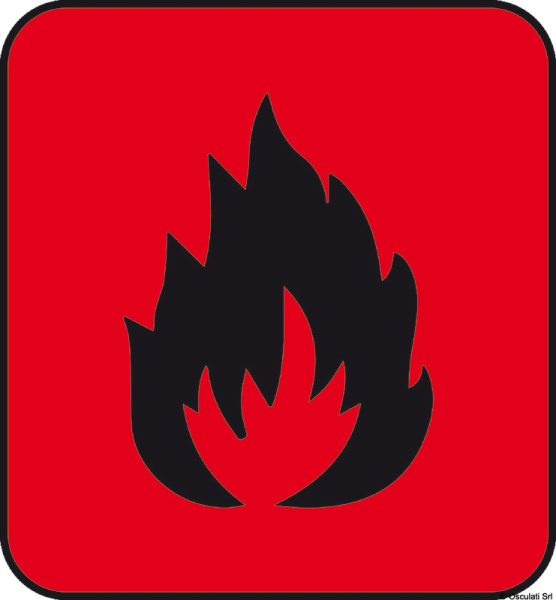 Brandgefahrenaufkleber (Bogen mit 10 Logos) 25x27mm