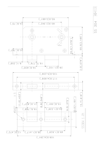 Schlüssel f. WC und Kabinen rechts außen, links innen