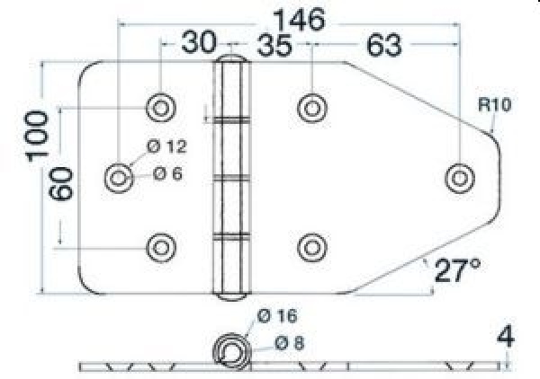 Großes Scharnier 180x100 mm