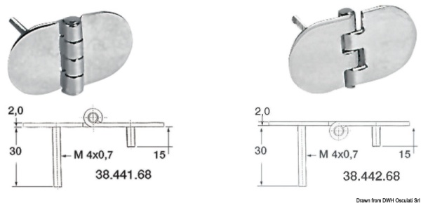 Scharnier herausrag. Kern VA-Stahl 68,5x38,5 mm