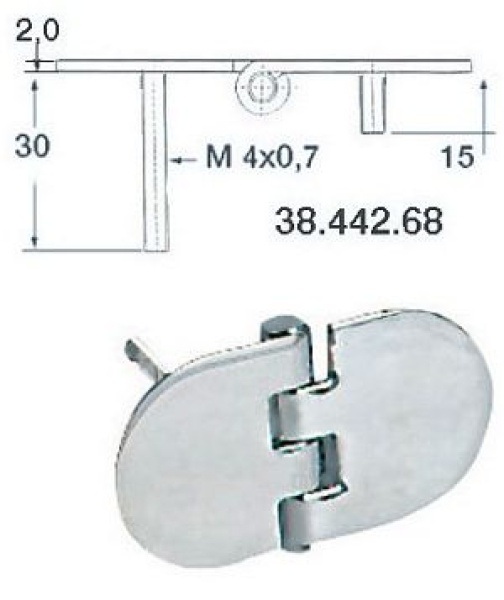 Scharnier m.Stiftschrauben umgekehrt 68,5x38,5 mm