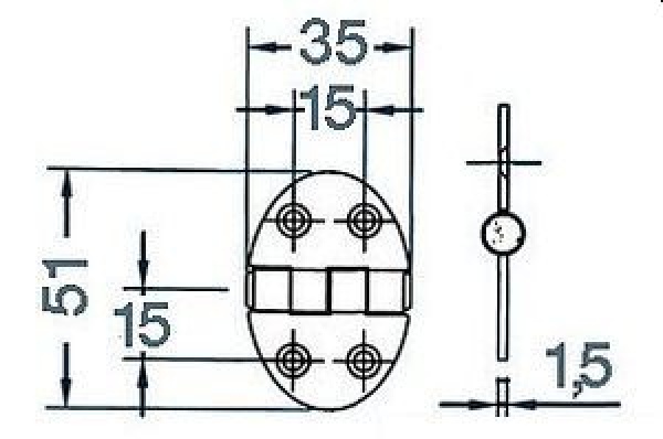 Schanier, oval 35x51 mm Stiftbefestigung 1,5 mm