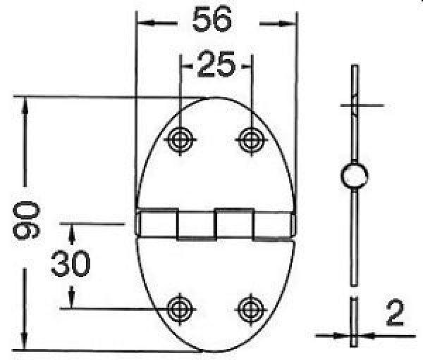 Schanier, oval 56x90 mm Stiftbefestigung 2 mm