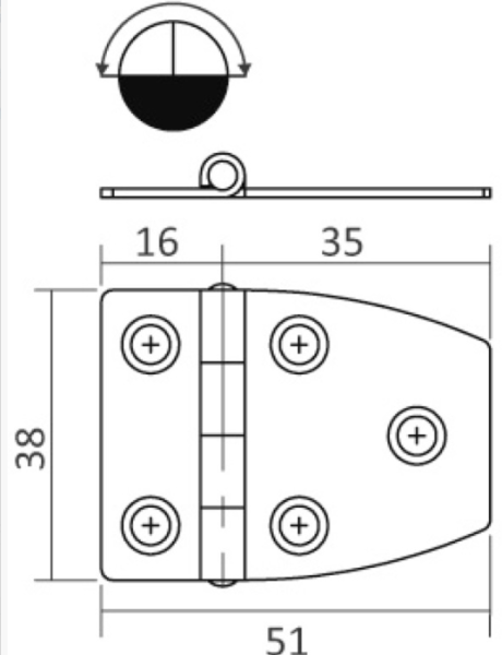 Edelstahlscharnier 51,5x27 mm