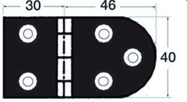 Scharnier A 180° AISI316 76x40 mm