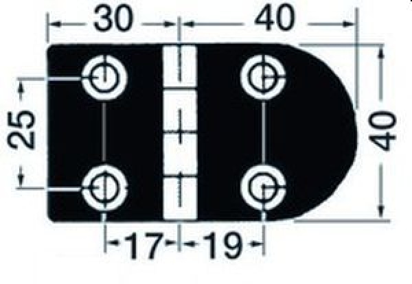 Scharnier A 95° AISI316 70x40 mm