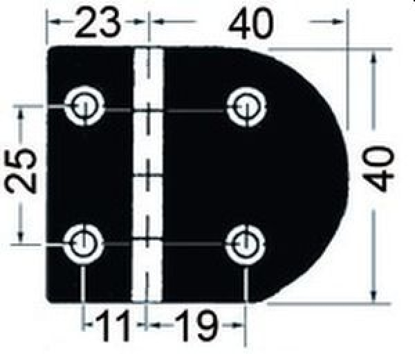 Scharnier A 95° AISI316 63x40 mm