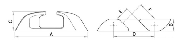 Capri eckige VA-Stahl Klampe 120mm (links+rechts)