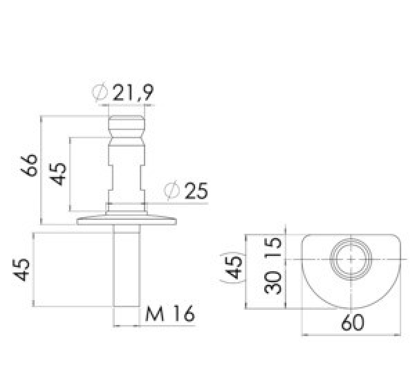 Relinghalter AISI316 60 x 45 mm