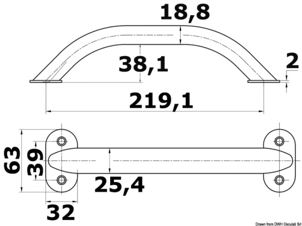 Handlauf ovales Rohr AISI316 19x25 mm 219 mm